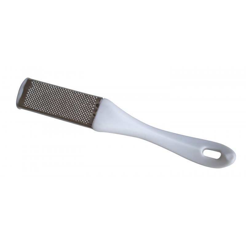 PEDICURE HEEL FILE WITH WHITE PLASTIC HANDLE